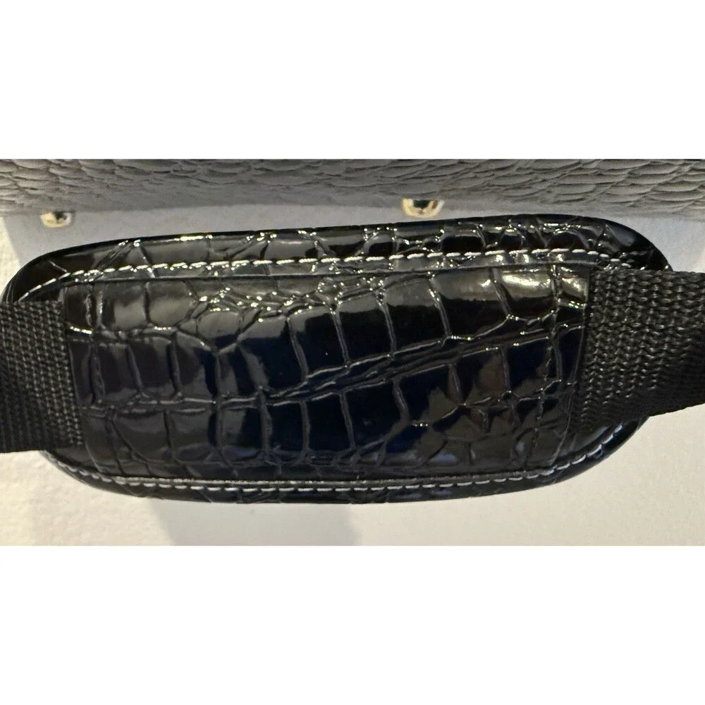 Samantha Brown  Black Camel Dowel Bag Carry on Croco Embossed Pre-owned